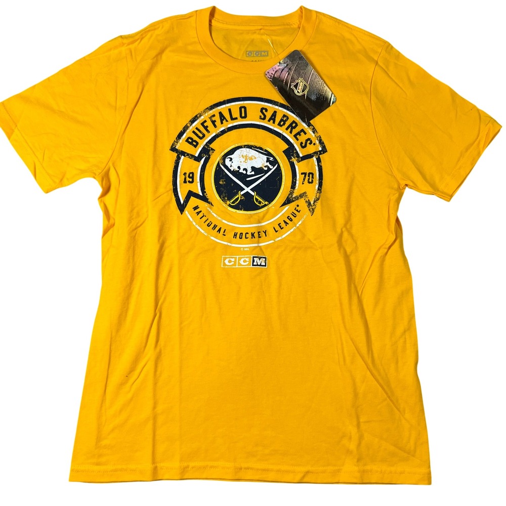 CCM‎ Buffalo Sabres NHL Kids Large 14/16 Gold Short Sleeve Graphic T-Shirt NEW